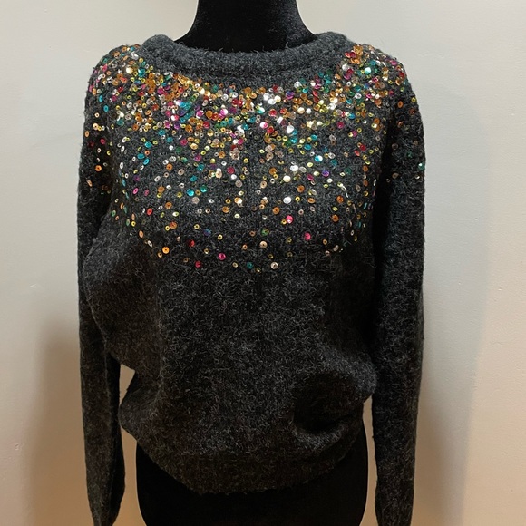 Fuzzy sequinned grey sweater - Picture 3 of 5